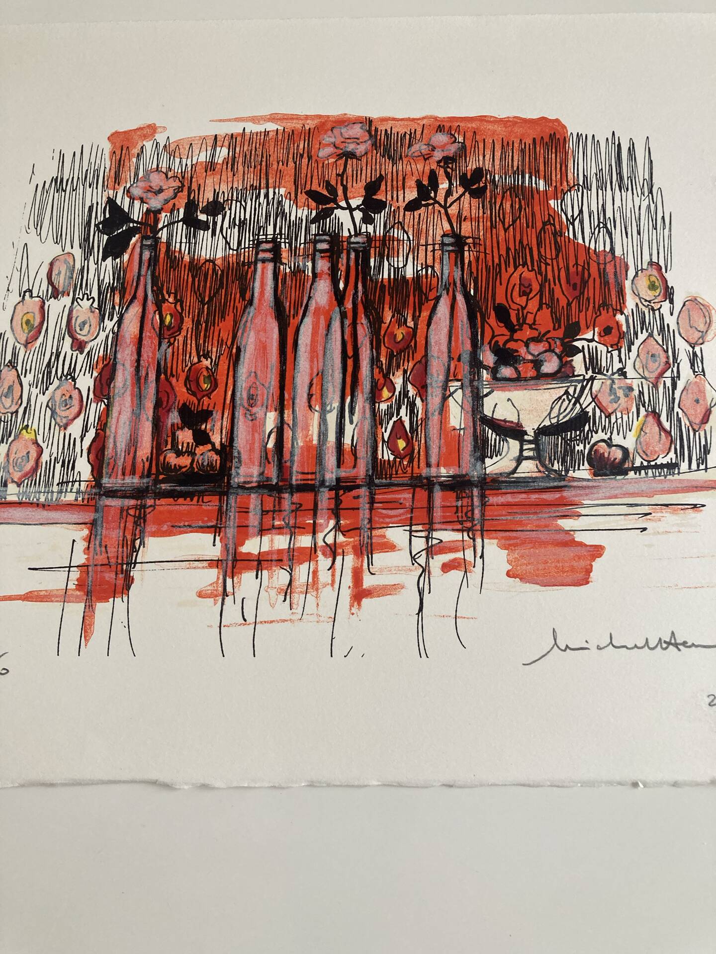 Numbered lithograph (10/20) and signed by Michel Henry - The Bottles