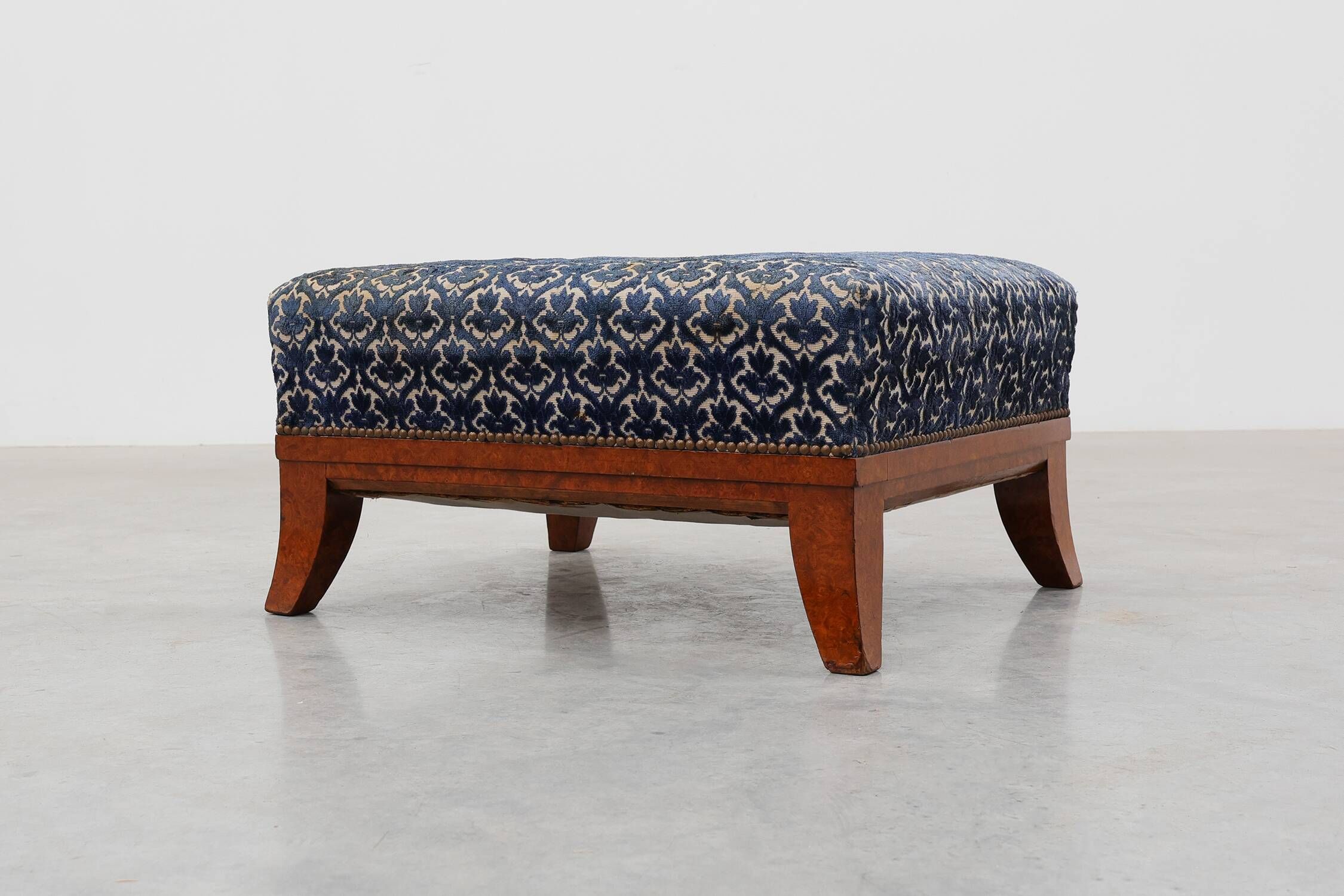 Art Deco Upholstered Footstool with Sabre Legs, France, 20th Century