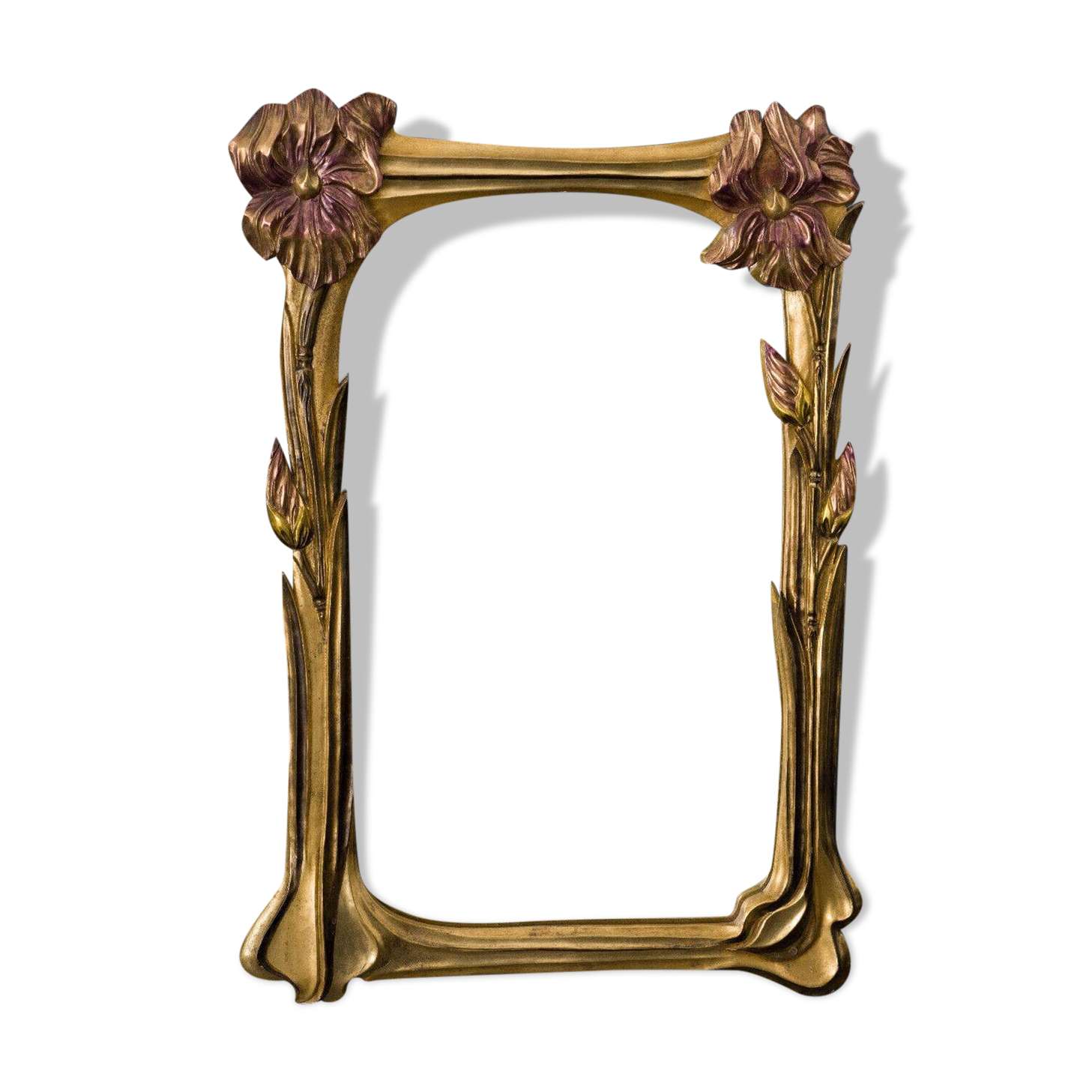 Mirror 1900 art nouveau noodle floral decor gilded wood