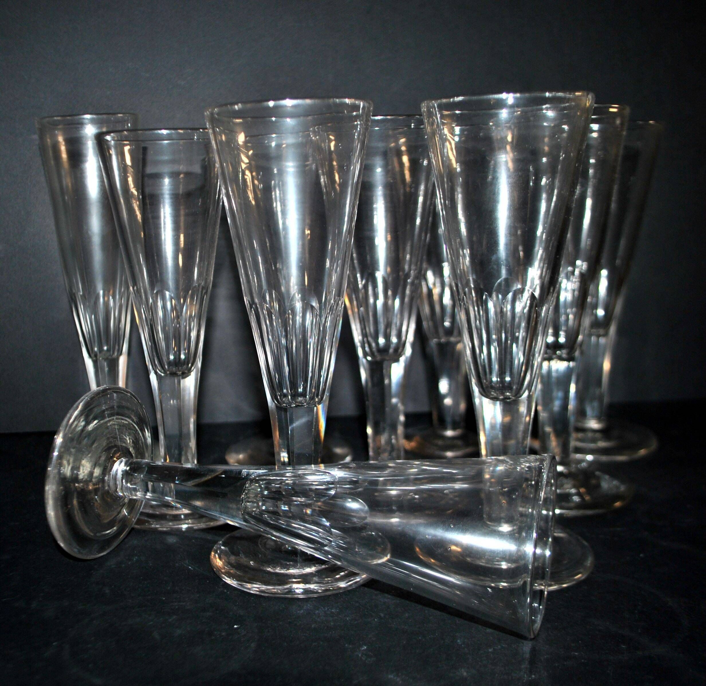Portieux? Set of 10 cut glass champagne flutes from 1900 bistro.