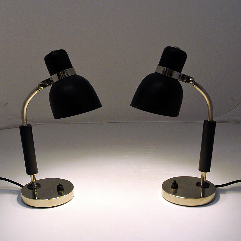 Black and classic pair of metal table lamps 1940s- Sweden