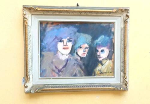 Mino maccari oil-based print 30x40 three female figurines
