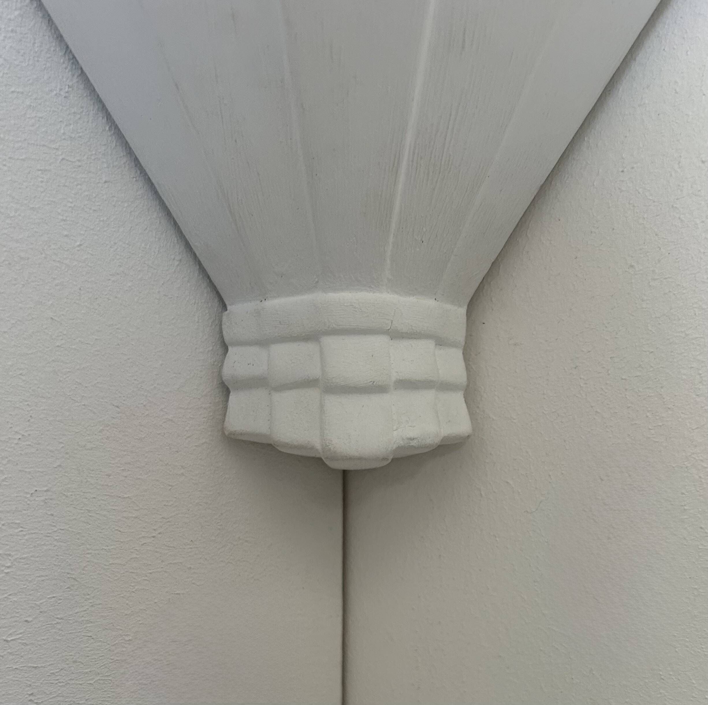 Pair of vintage corner wall lights, matte white plaster, France, 1970.