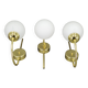Set of Three Kamenický Šenov Brass and Opaline Glass Wall Lights