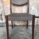 Series of 6 Scandinavian chairs in wood + gray skai, 70s vintage #a572