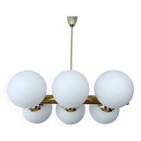 Suspension vintage en verre et laiton, années 1950