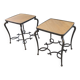 Pair of wrought iron side tables with oak tops, French work