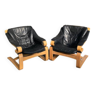 Pair of svend skipper lounge chairs for skipper møbler, denmark 1970's