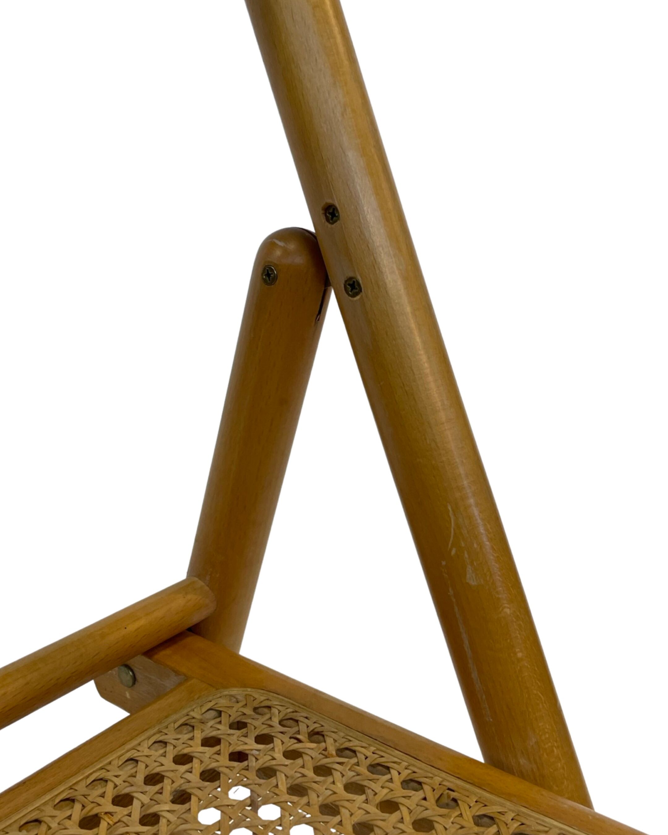 Set of four vintage folding chairs with webbing and wood 1970s