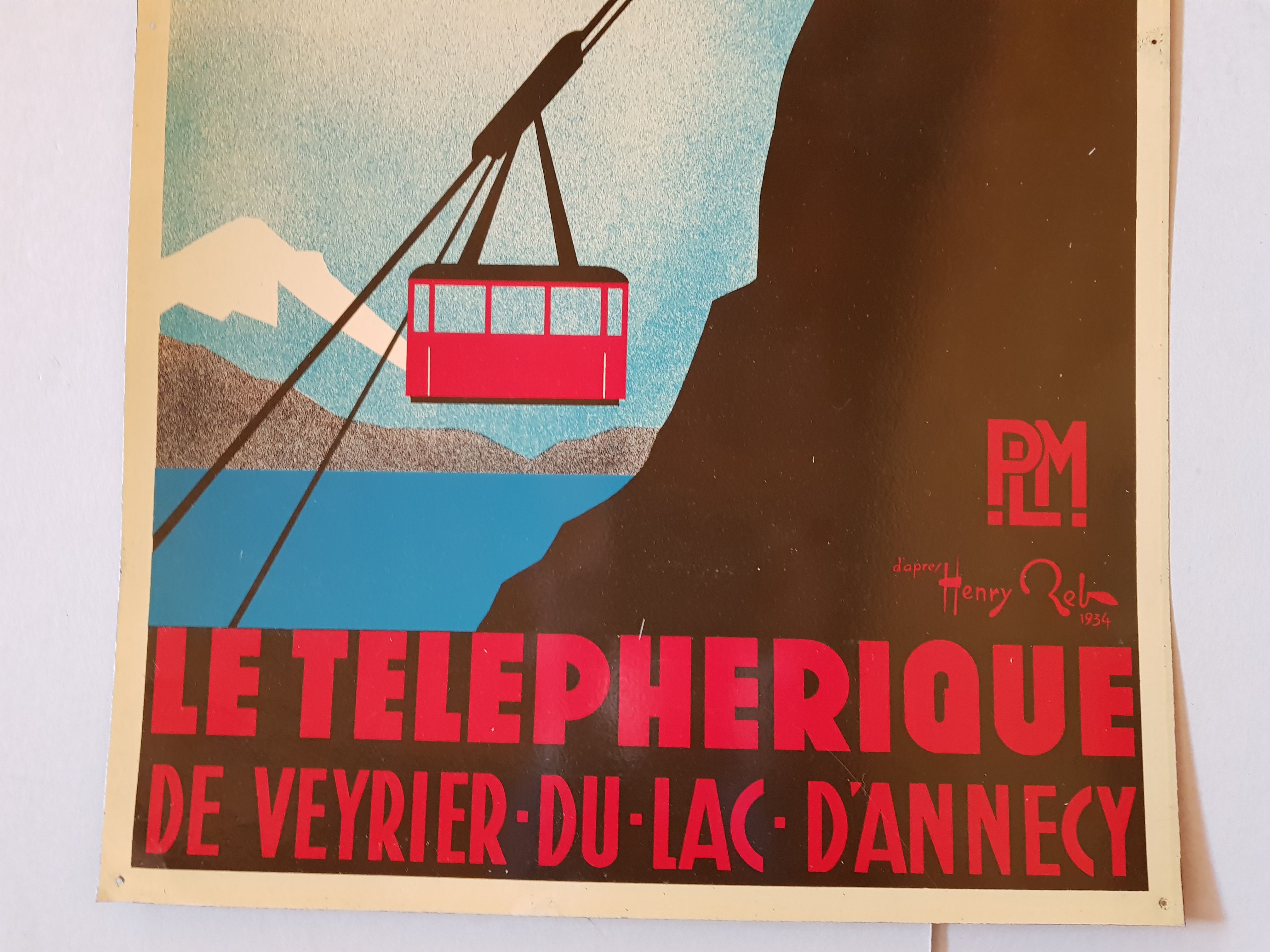 Poster Plaque Tole Painted Advertising "The Veyrier Cable Car of Lake D' Annecy"