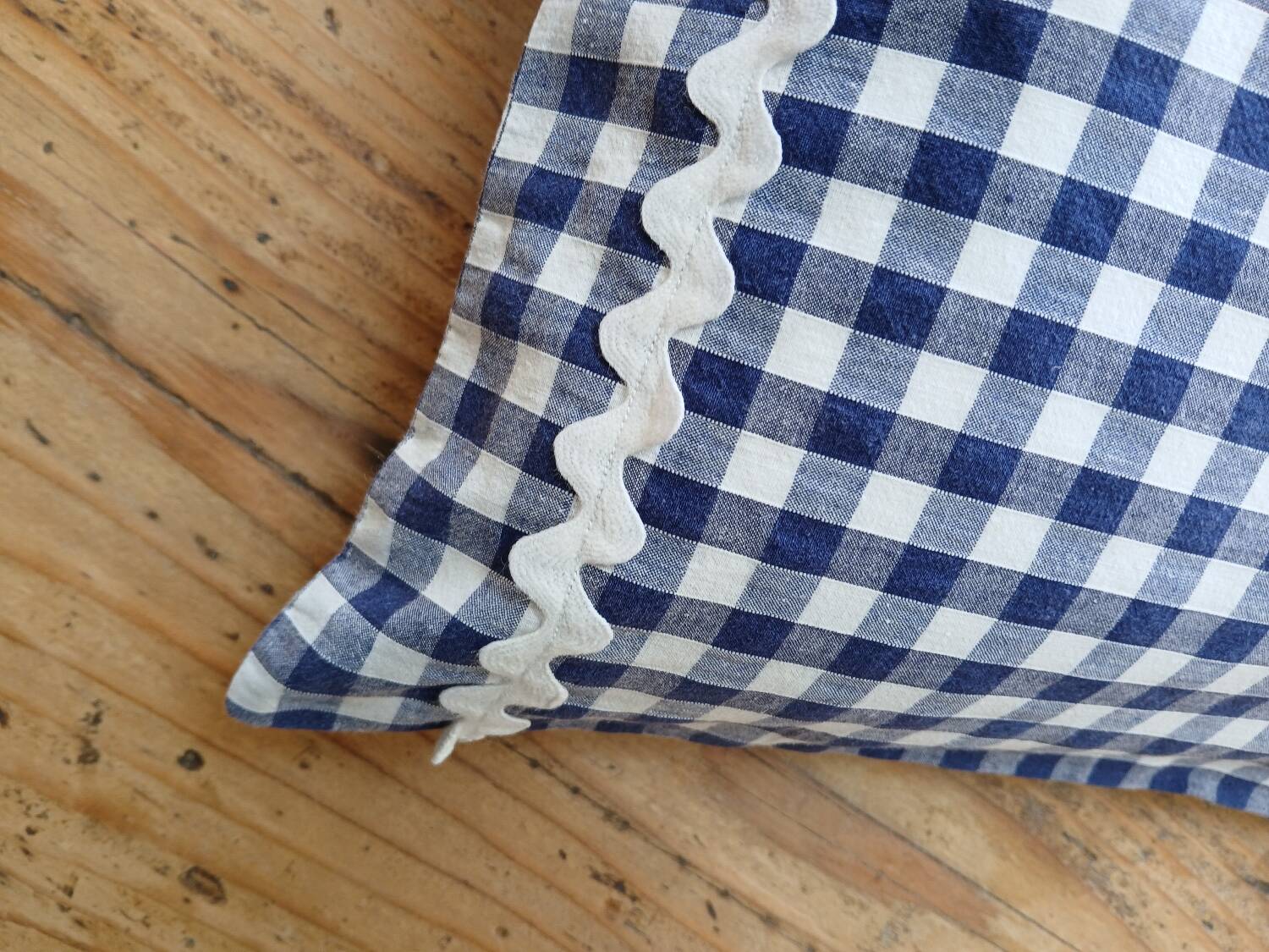 Set of 2 vintage cushions, blue gingham
