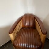 Wooden leather club armchair