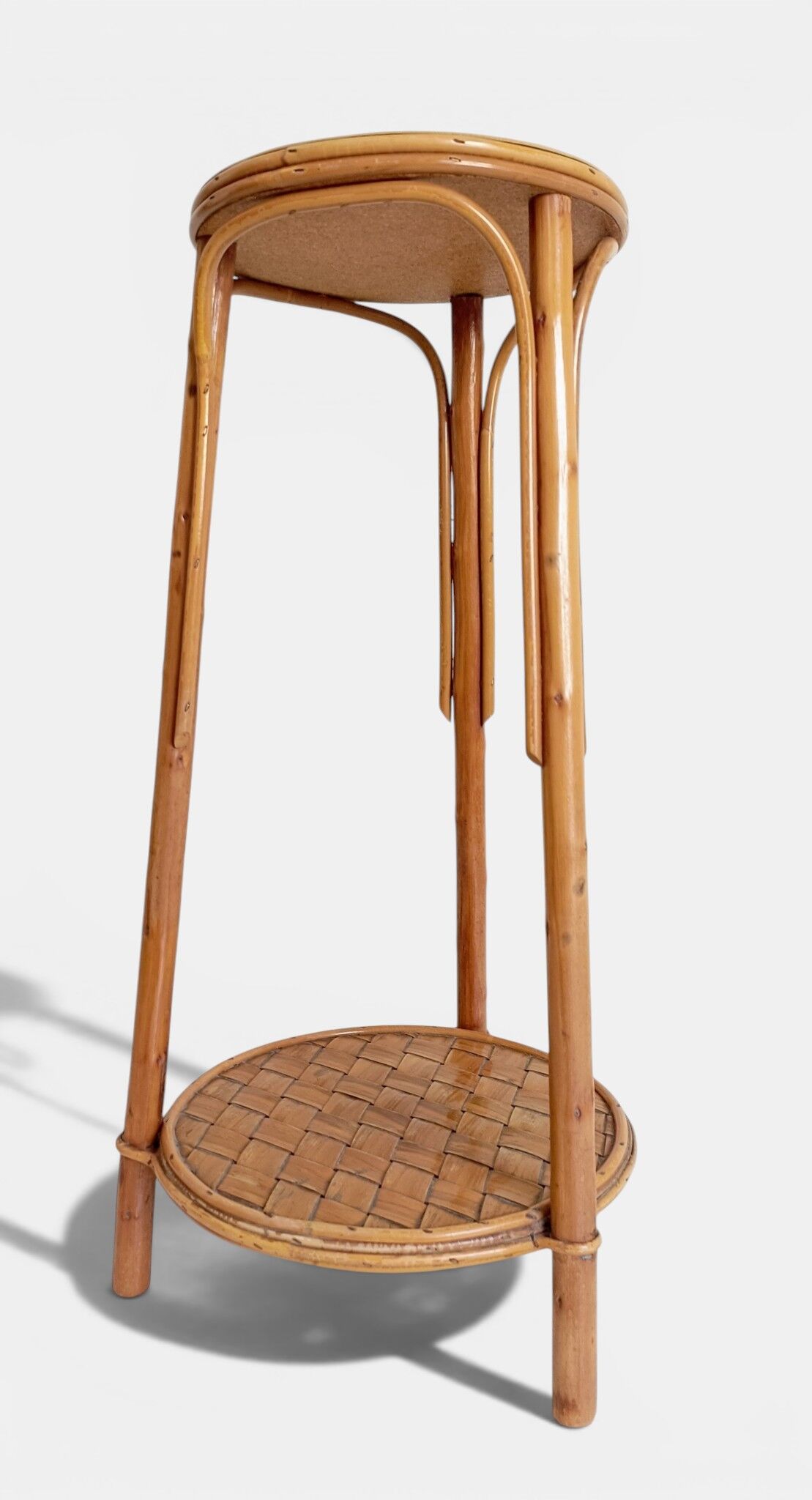 Table d'appoint, support à plante en bois, bambou et roseau, années 1960