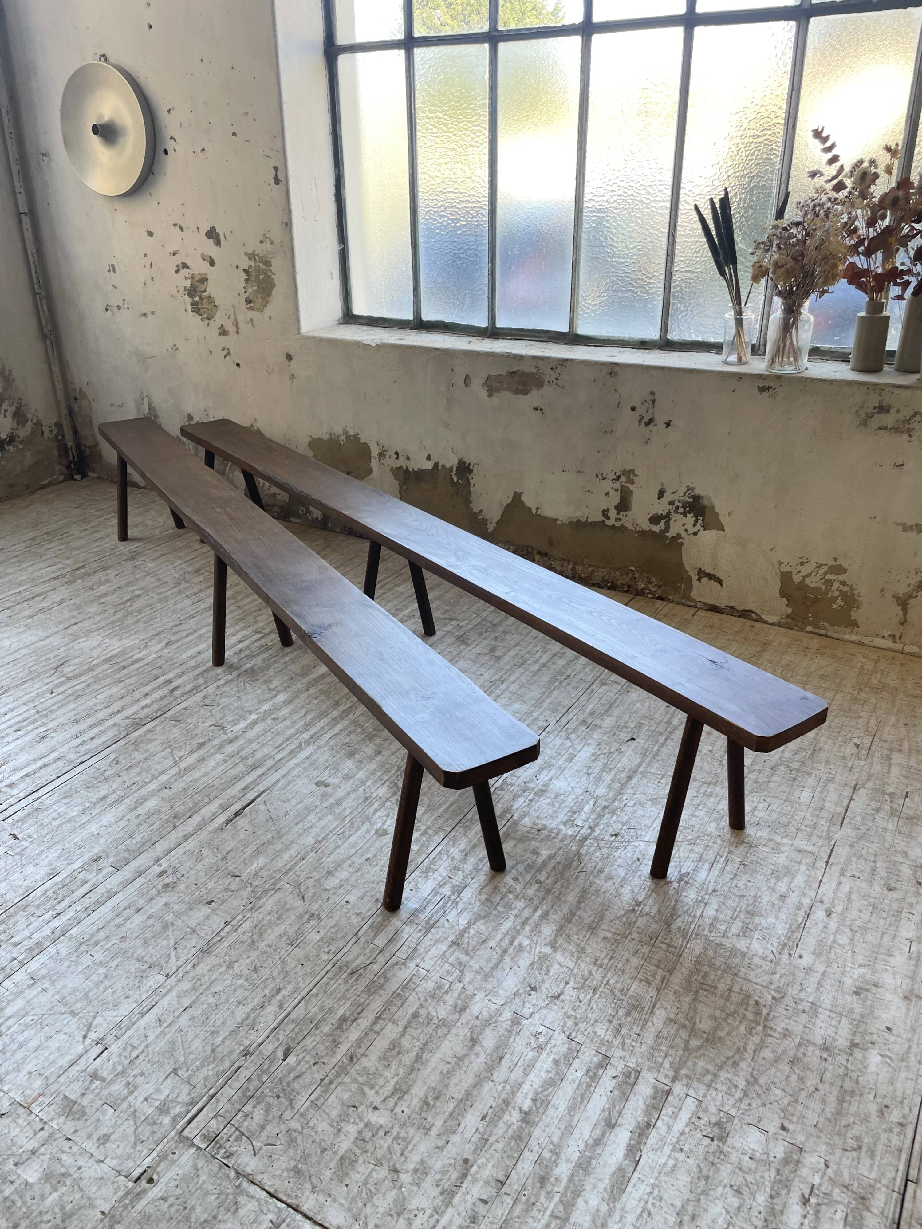 Pair of 3m solid oak farmhouse benches