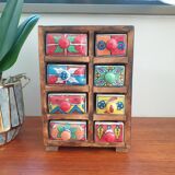 Vintage box with wood and ceramic drawers