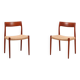 Ensemble de 2 chaises de salle à manger en teck « Modèle 77 » de Niels Moller, avec cordon de papier