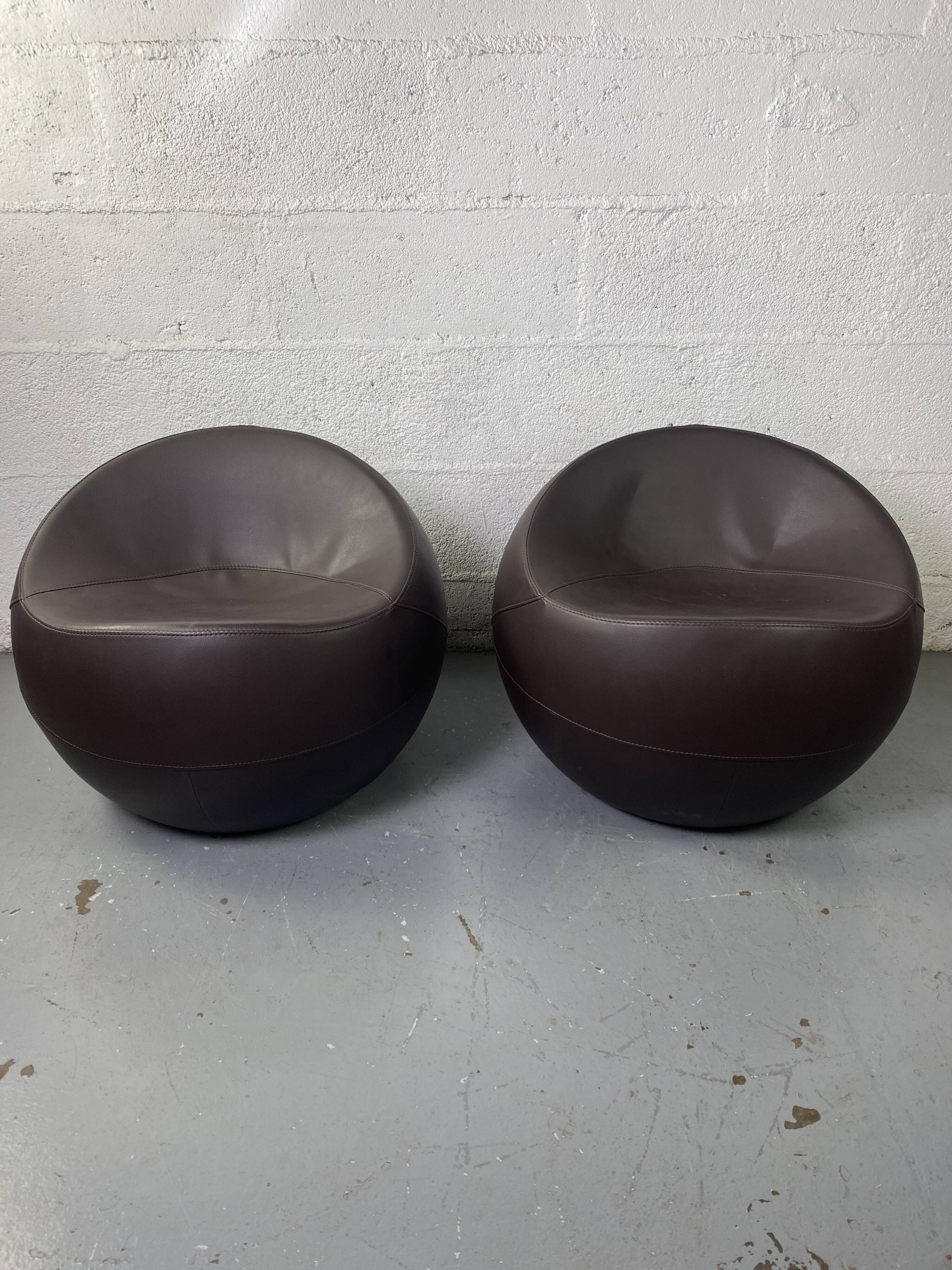 Brown Leather Ball Chair by Finn Stone