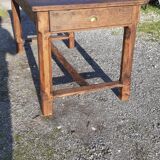 Country farm table xixth in chene, 2 drawers