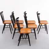 Set off 7 spindle back dining chairs, 1960s