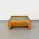 Table basse vintage en pin et verre fumé des années 70 80