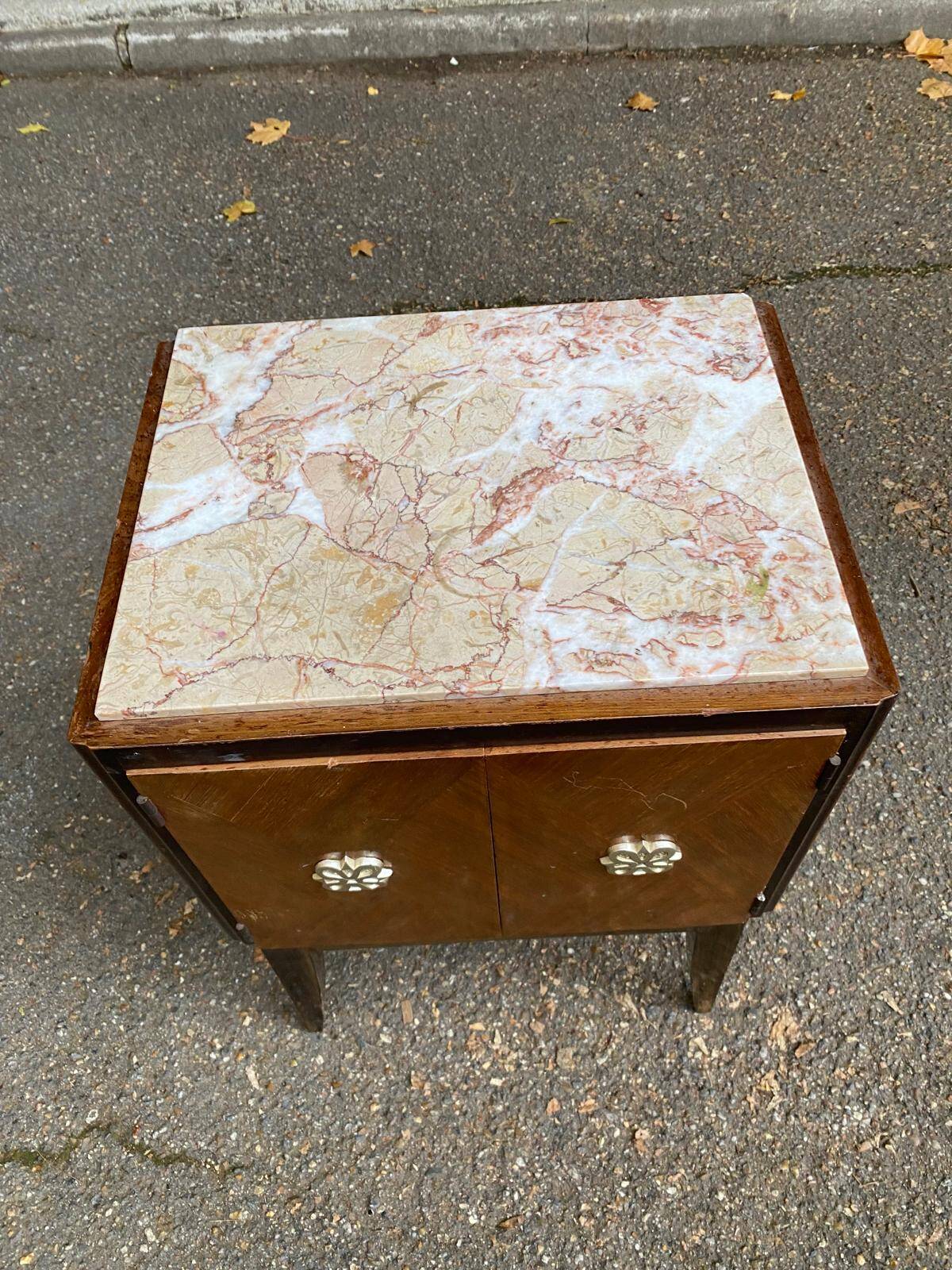 Scandinavian art deco bedside table in wood and marble