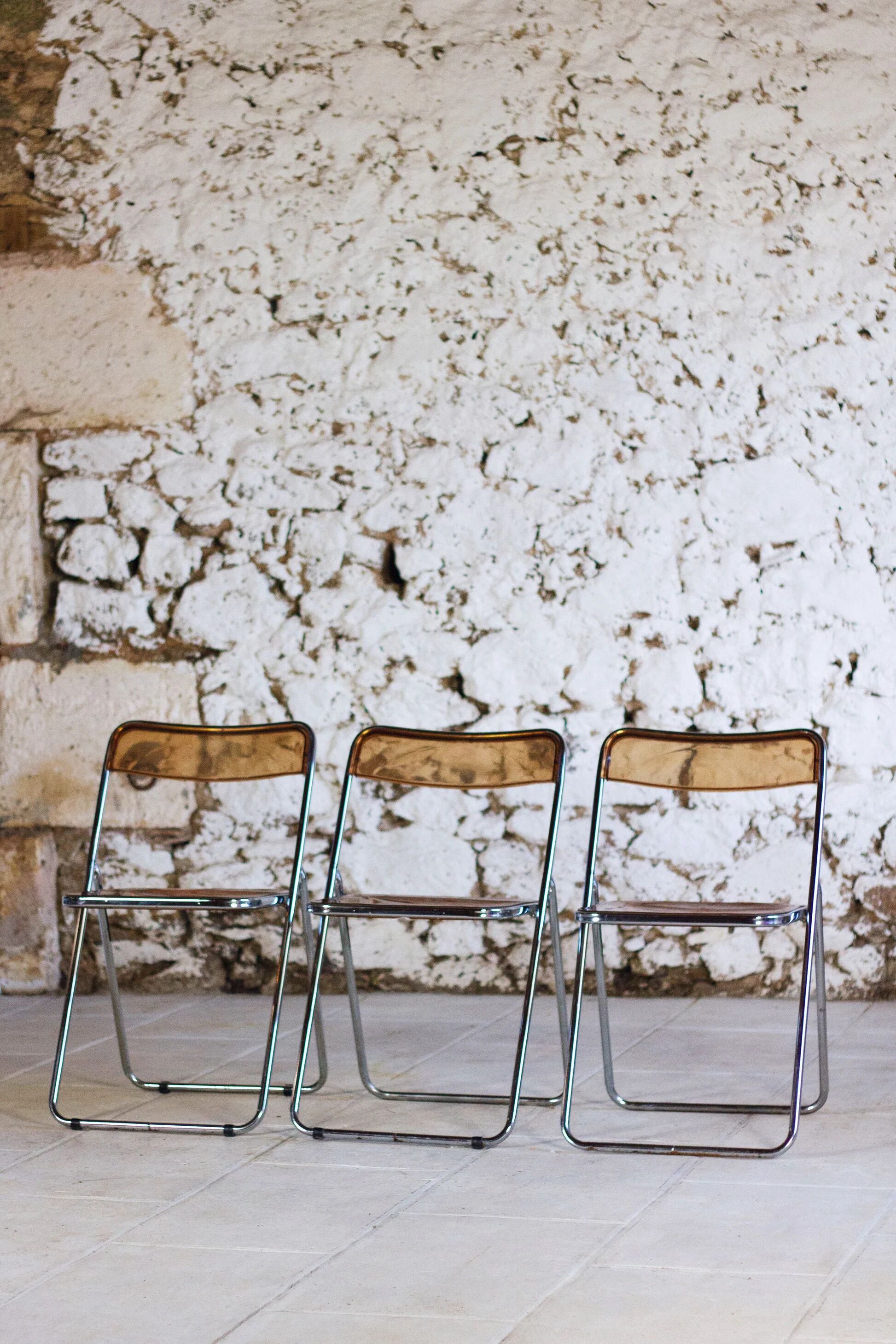 Folding chair in plexiglass and chrome, 1970