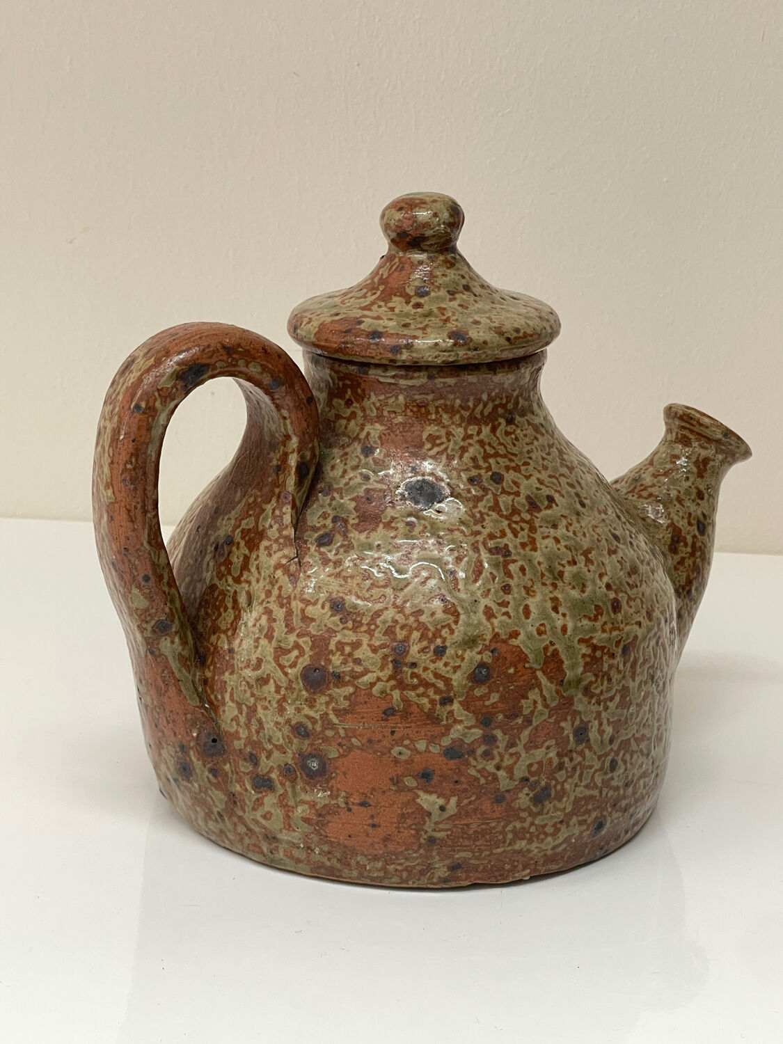Vintage glazed ceramic sculptural teapot from the 1970s.