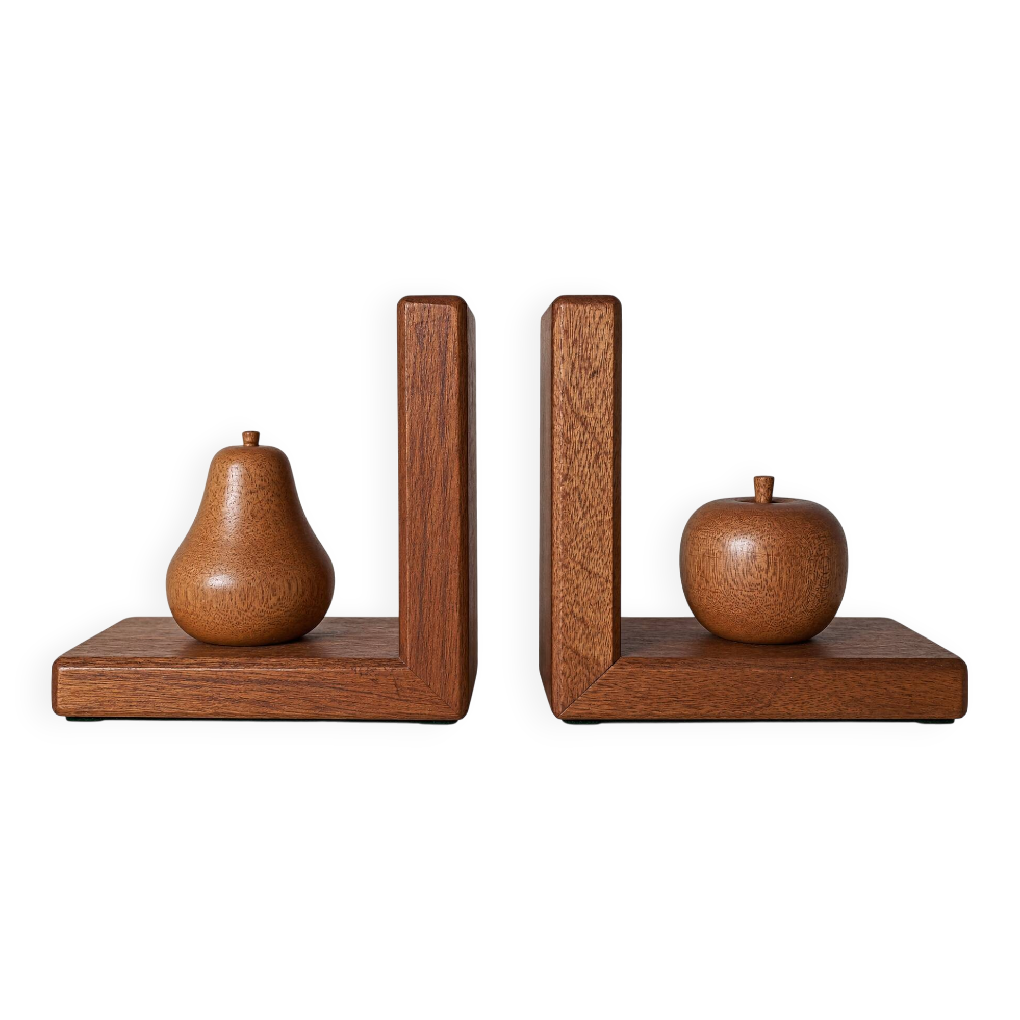 Wooden bookends shaped like an apple and pear – Minimalist design