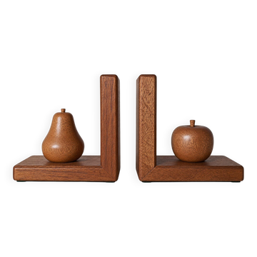 Serre-livres en bois à pomme et poire tournées – Design minimaliste