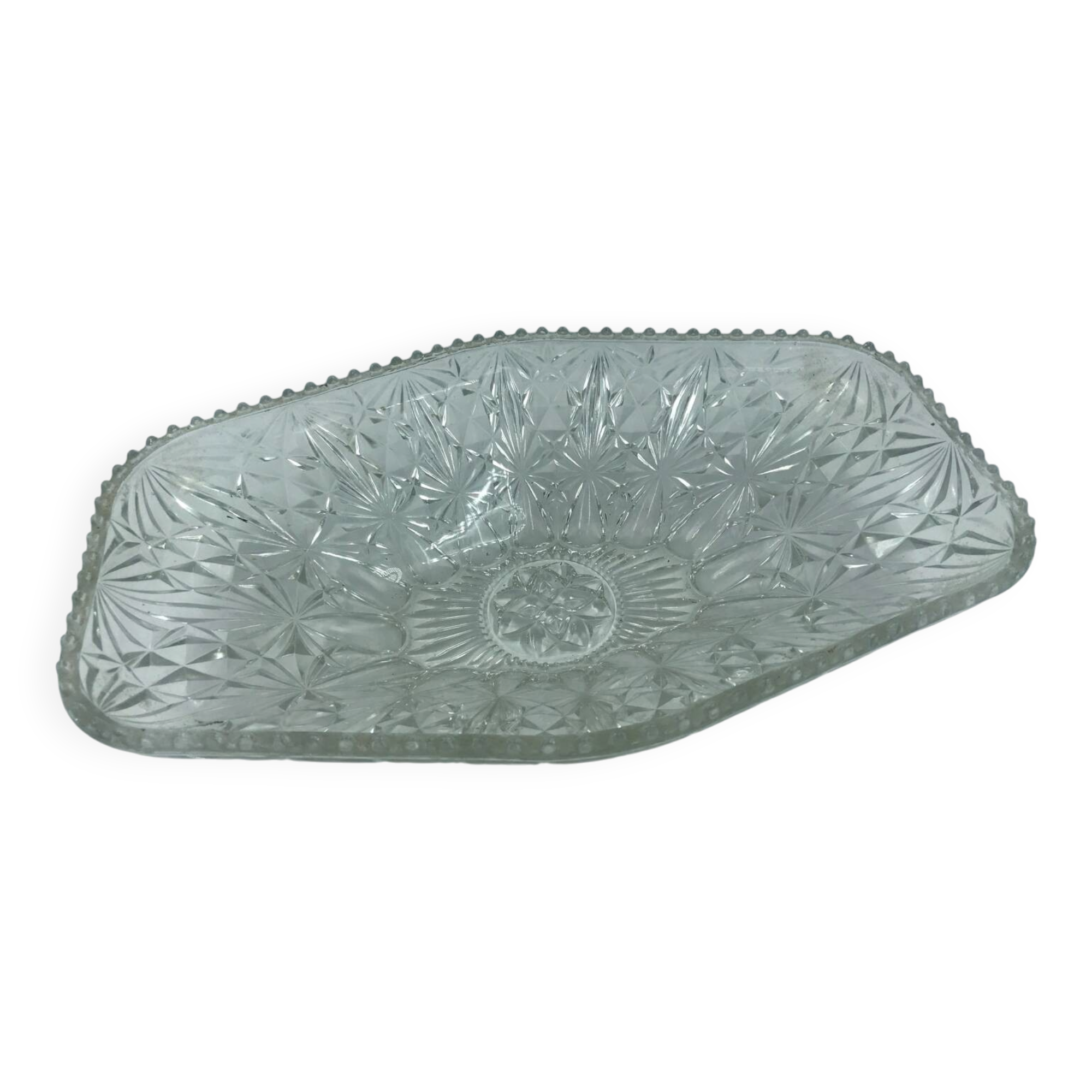 Large glass fruit bowl, cut and chiseled