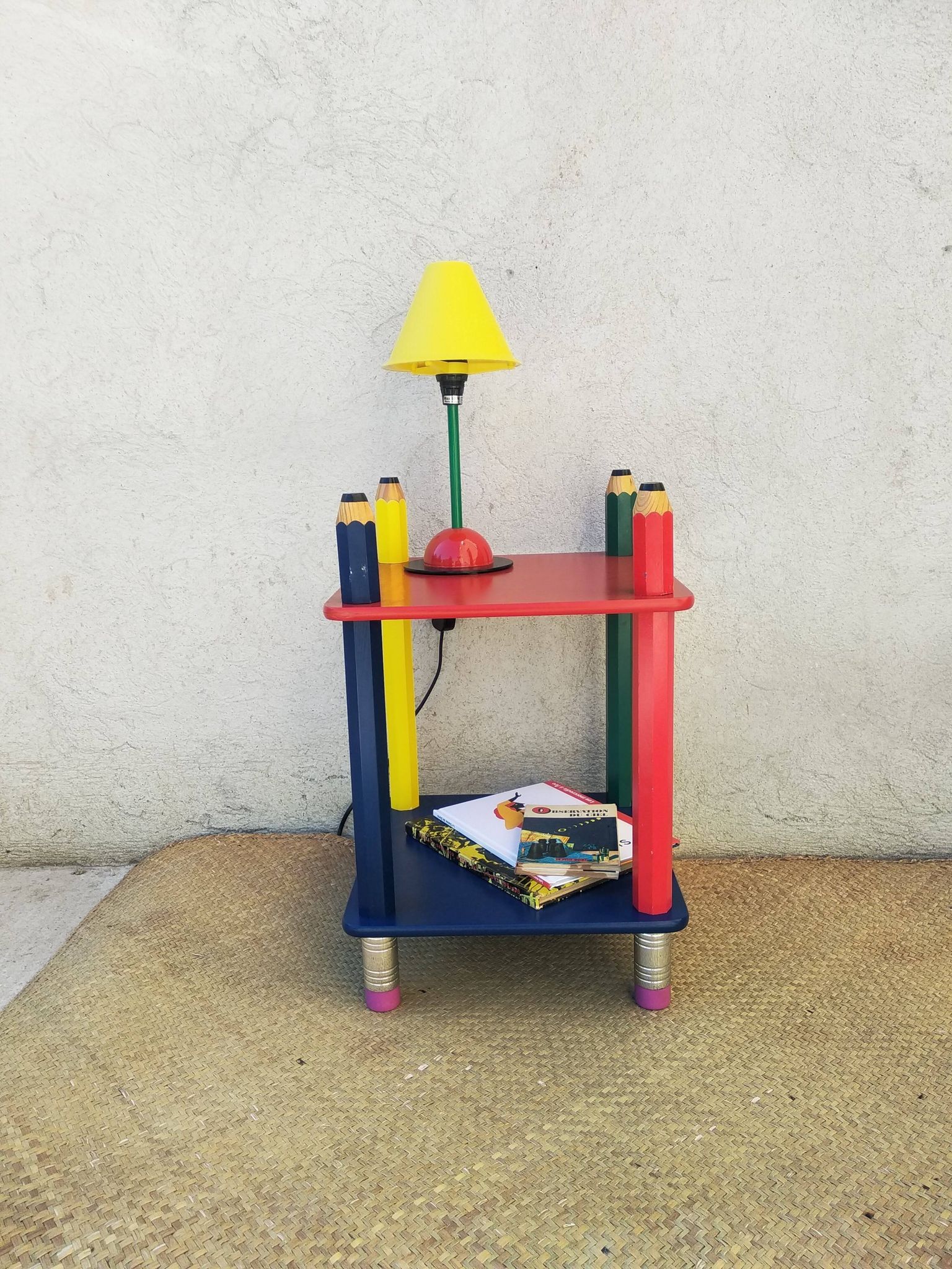 Pierre Sala pencil bedside table Clairefontaine collection 1980s
