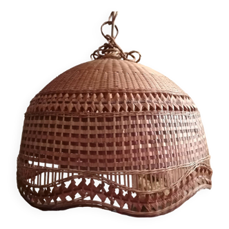 Braided wicker pendant light