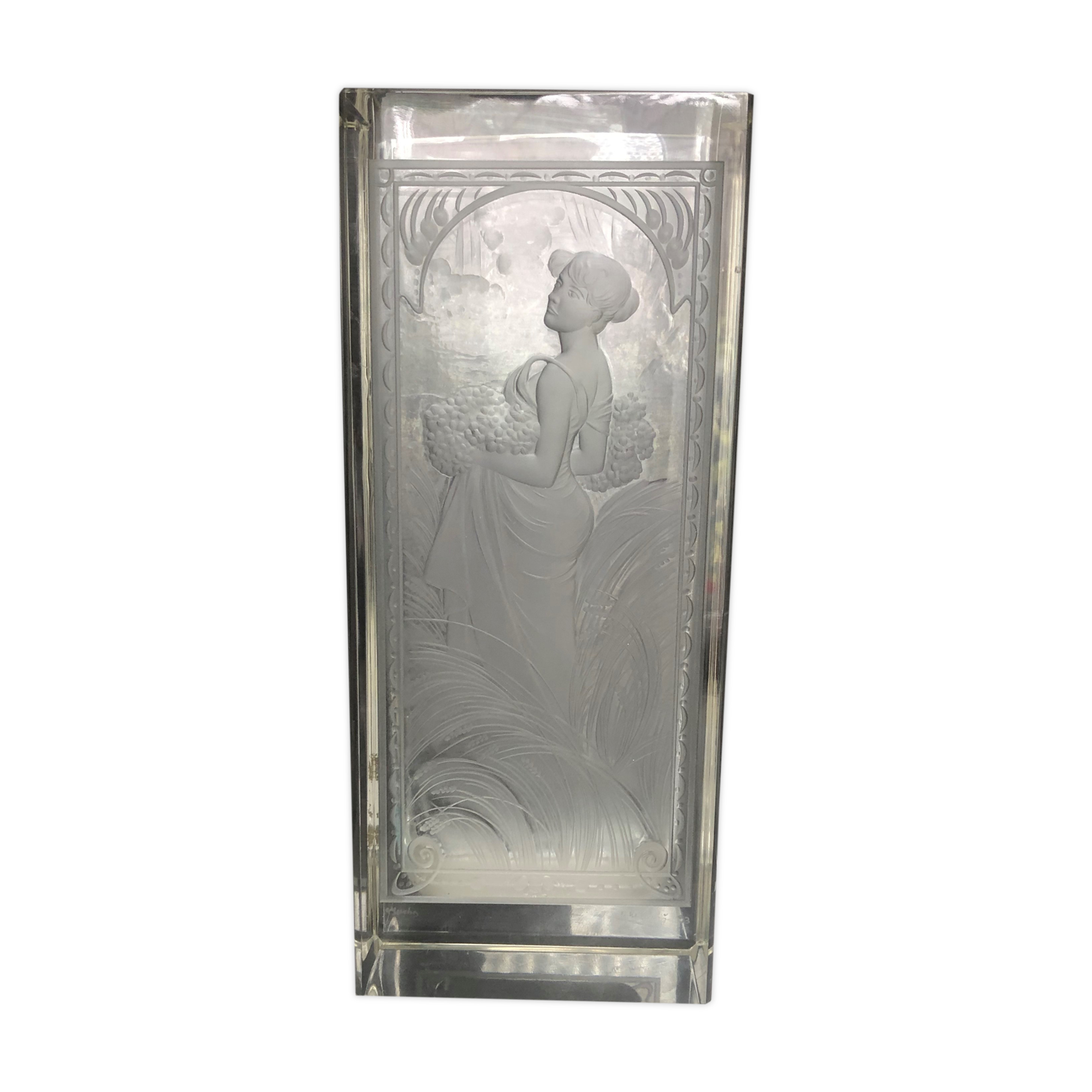 Art Deco engraved glass vase
