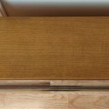 Glass wall shelf in light oak 1960