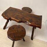 Brutalist vintage coffee table and 2 stools