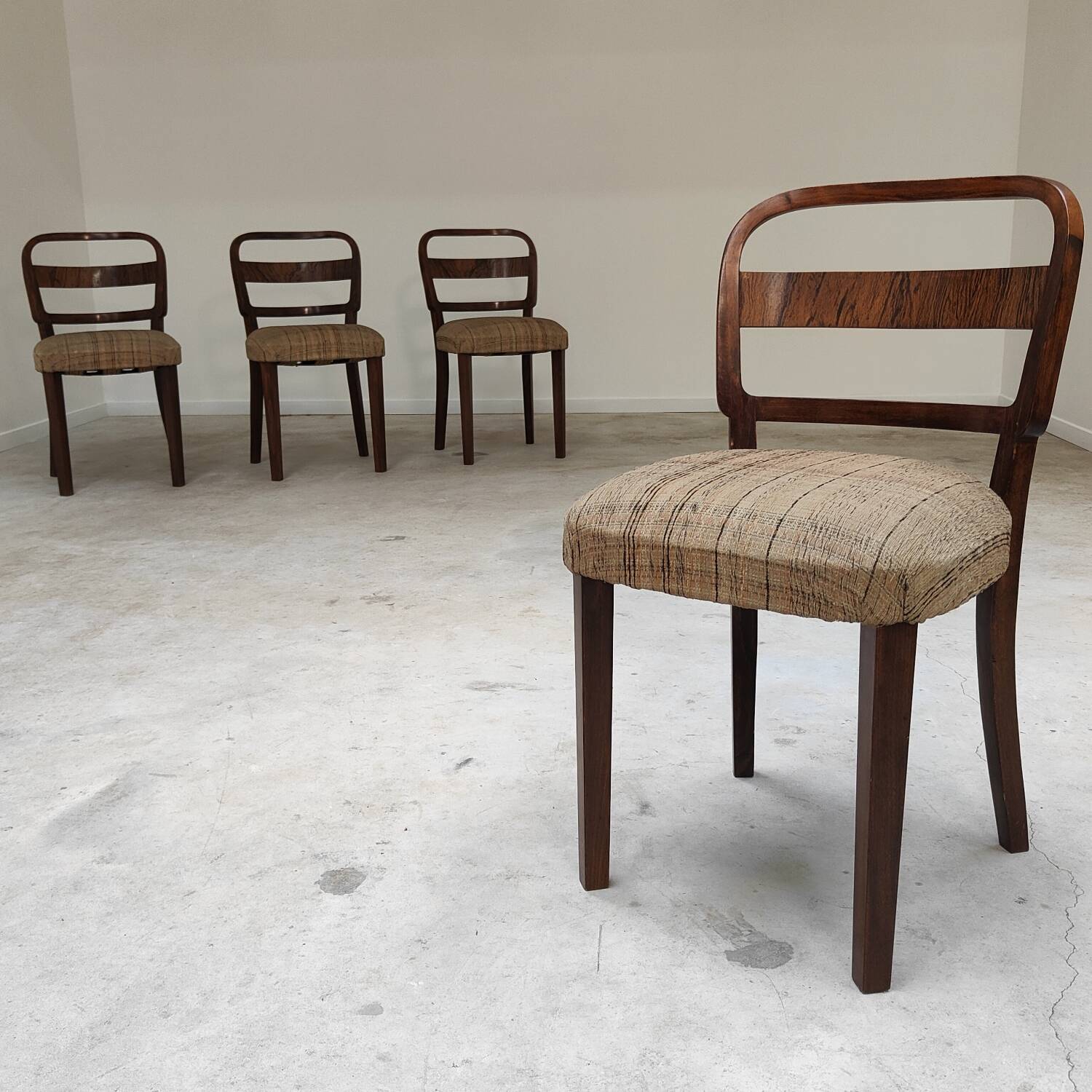 Set of 4 Fischel art deco chairs, fabric and walnut, year 30