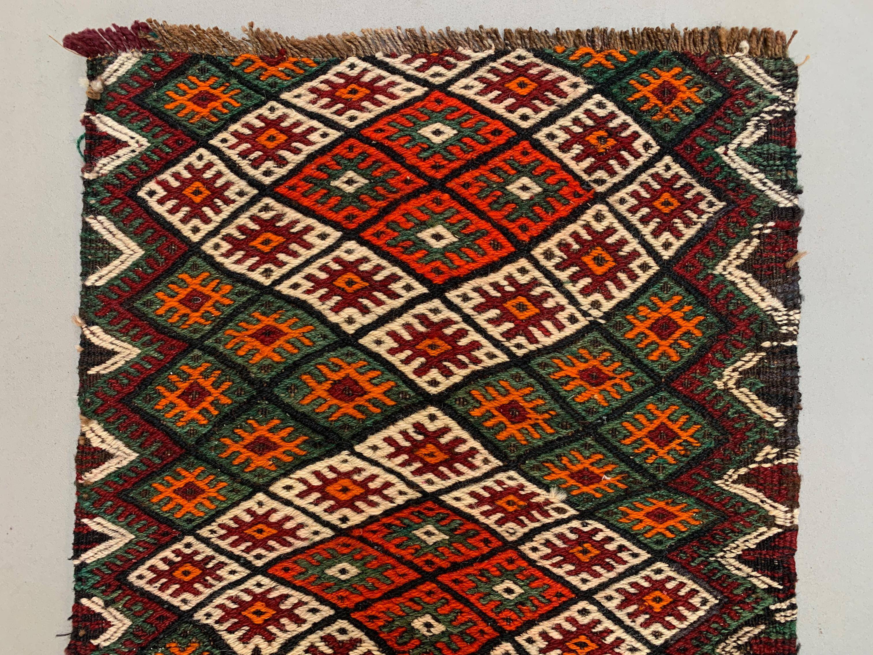 Vintage Turkish Mini Kilim 97x59 cm Wool Small Kelim Runner, shabby Chic