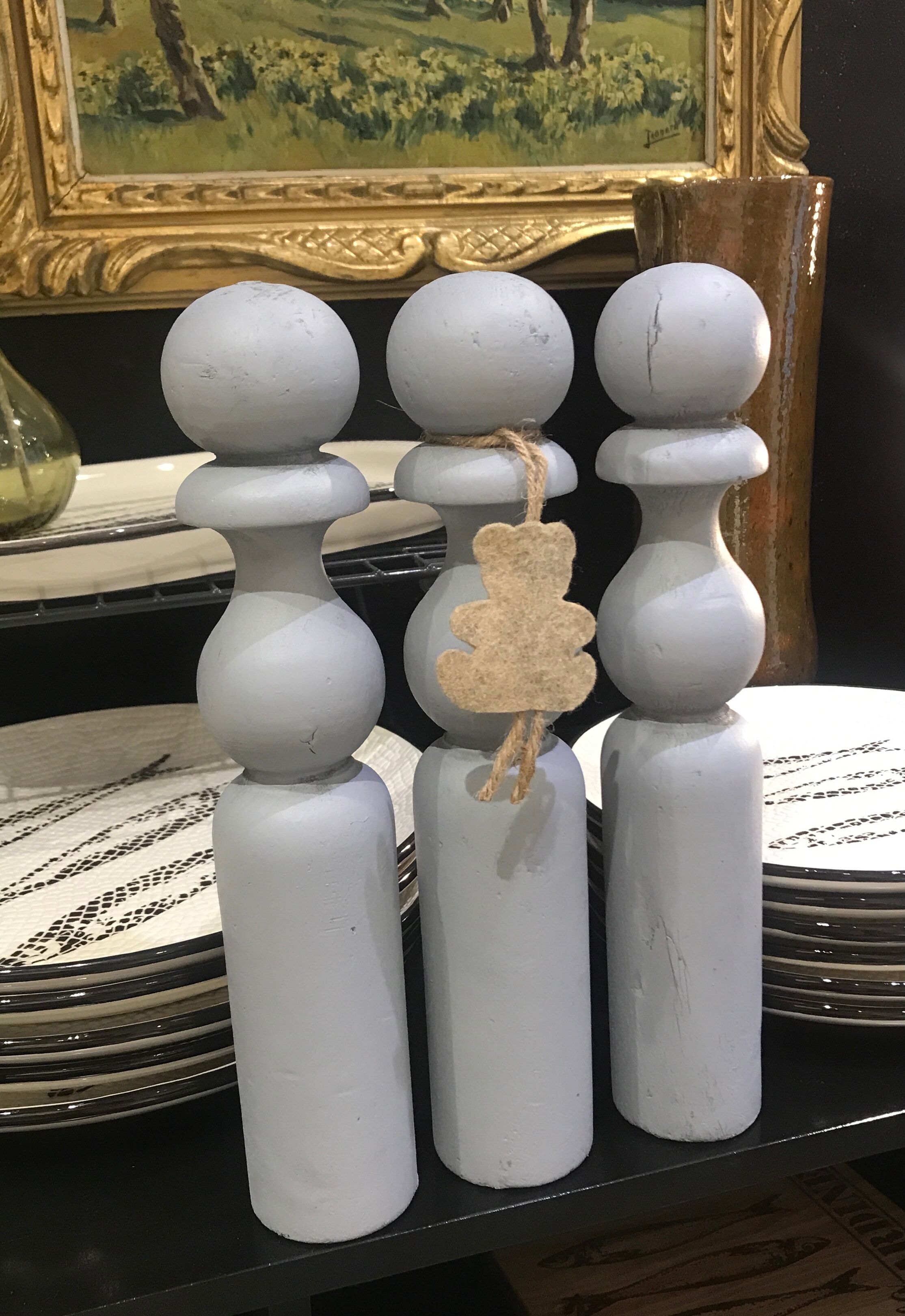 Set of 3 old grey wood keels