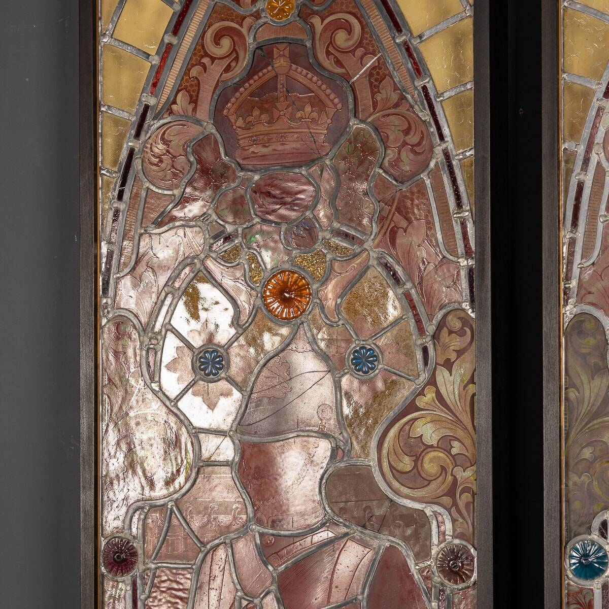 Antique 19thc victorian stained glass window light boxes c.1880