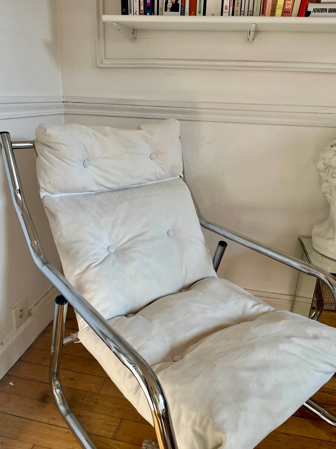Fauteuil tubulaire en métal chromé, années 70