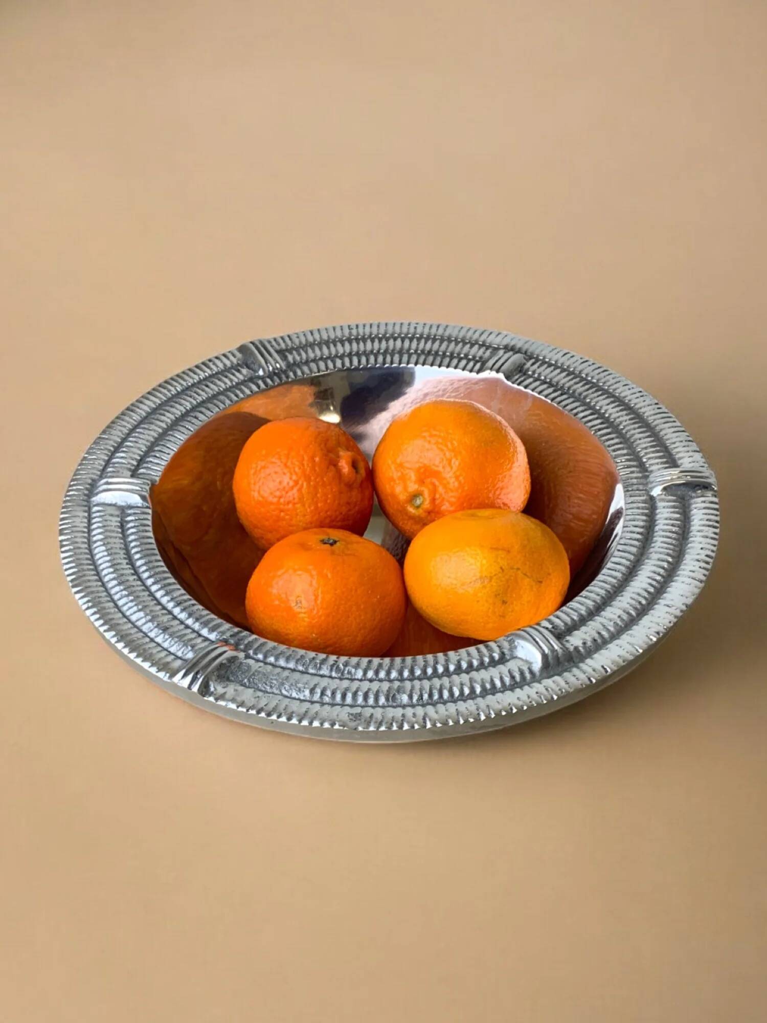 Ridged circular tray, solid aluminium, Spain, 1980s