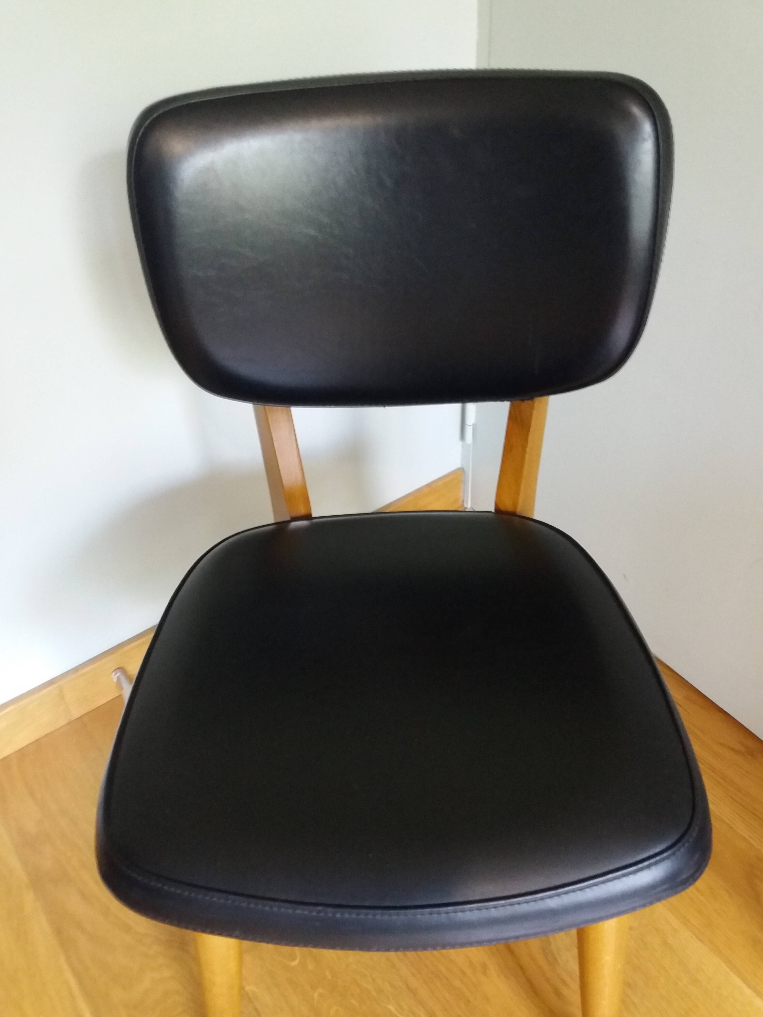 3 Scandinavian style skai faux leather and wood chairs