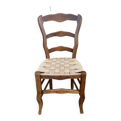 Chaise Louis Philippe, assise tissée, fin XIXème s.