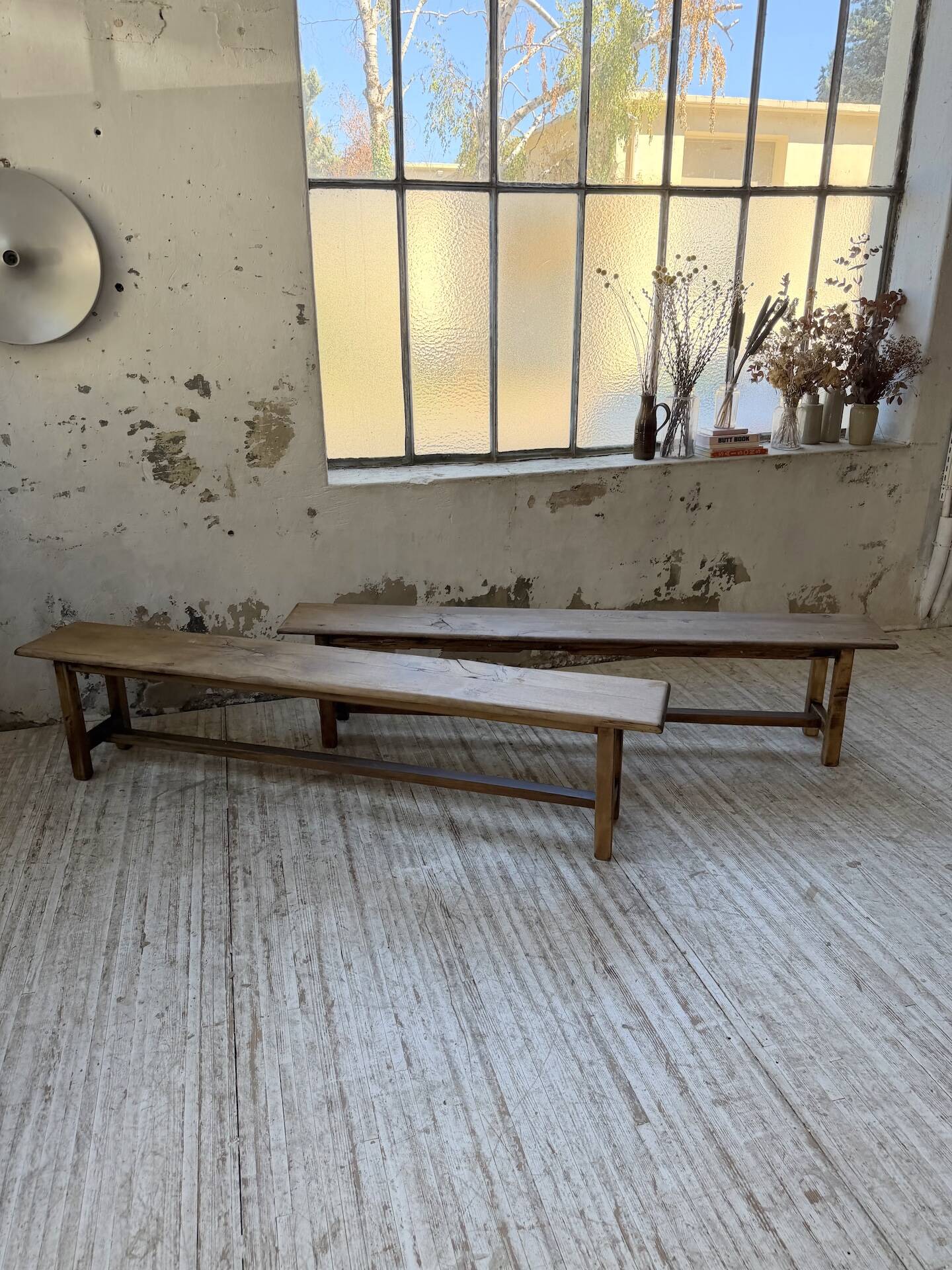 Set of two rustic oak farm benches 2m