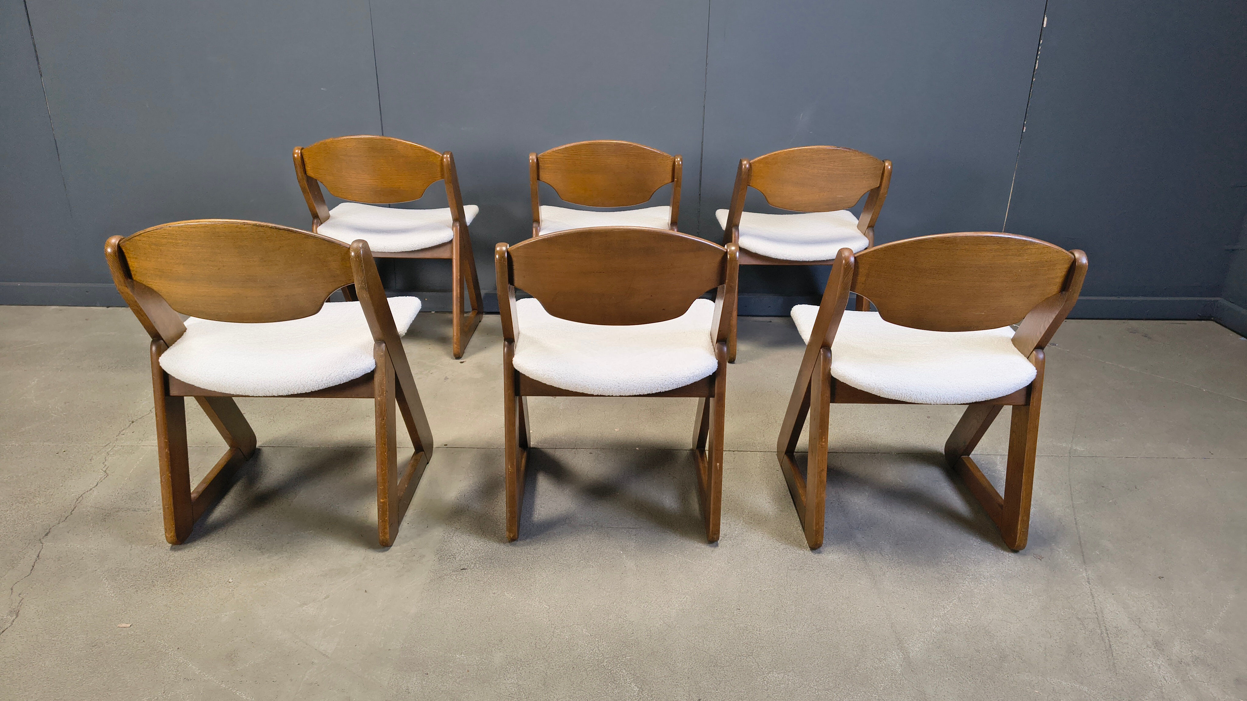 Vintage brutalist dining chairs, set of 6 - 1960s
