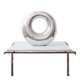 Vase sculpture vintage rond en aluminium poli chromé, travail italien