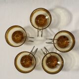 Coffee cups x5 - amber glass and metal handle - Made in Italy