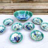 Salad bowl dessert service & 8 ramekins sandstone from the vintage Morvan 70s