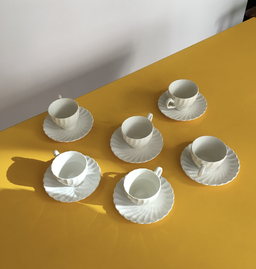 Series of 6 white ceramic cups