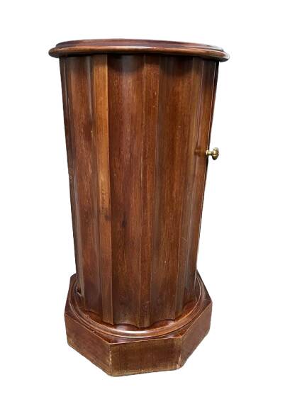 Round wooden bedside table, 1 door